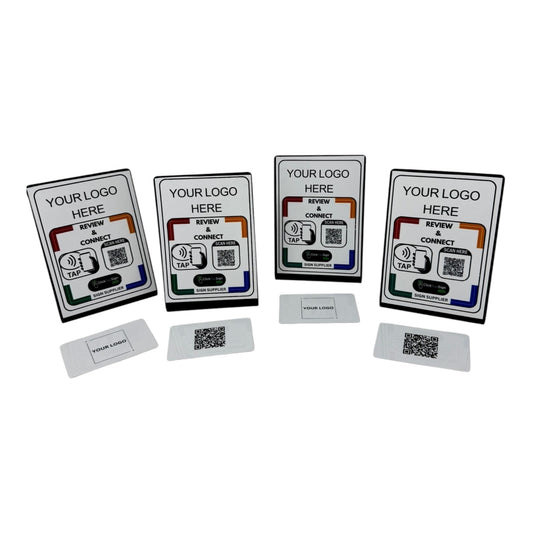 4 Smart & Review and connect A6 sign & 4 NFC Business Card with Custom Logo