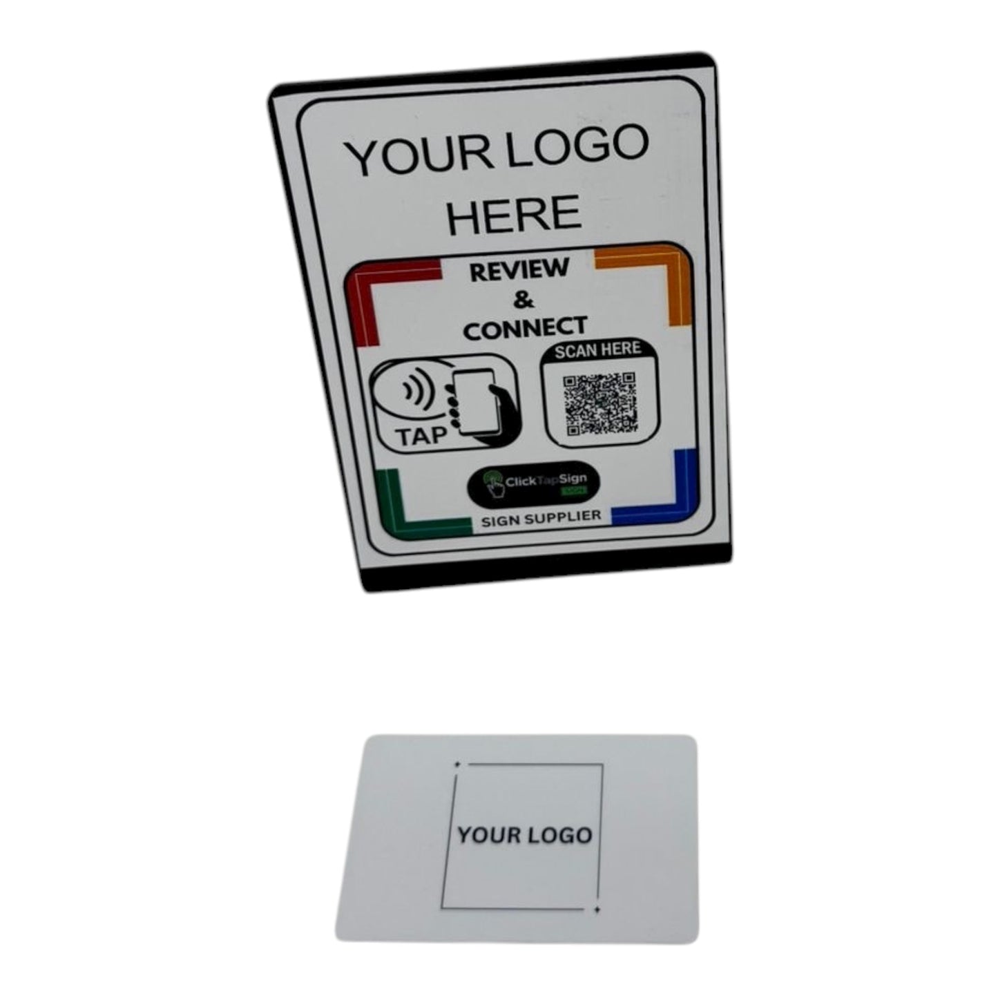 1 Smart Review and connect A6 sign & 1 NFC Business card with custom logo