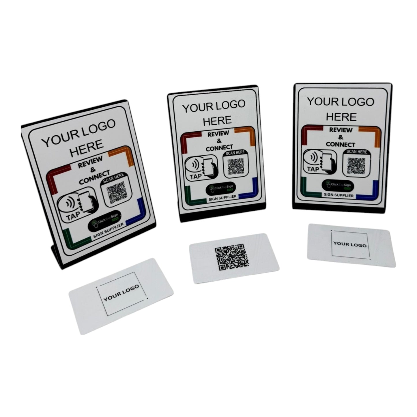 3 Smart & Review and connect A6 sign & 3 NFC Business Card with Custom Logo