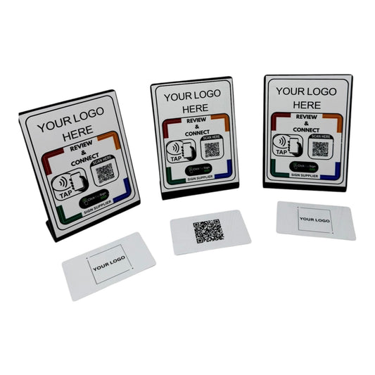 3 Smart & Review and connect A6 sign & 3 NFC Business Card with Custom Logo